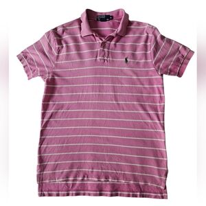 POLO RALPH LAUREN Pink & White Stripe Green Logo Shirt | SZ M